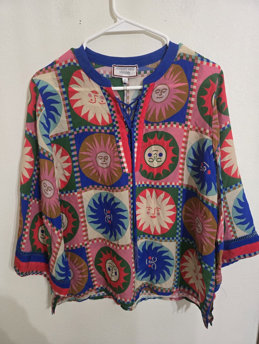 Johnny Was Kids Multicolor Sun Print Lace-Up Top